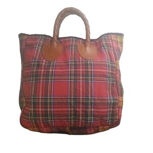 Nordic House Designs mixed plaids leather tote purse